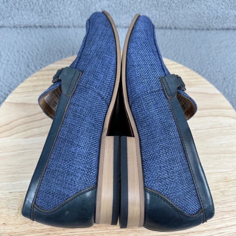 La Milano Shoes Mens 10 Navy Blue Loafer Leather Woven Dress Shoes Office Preppy